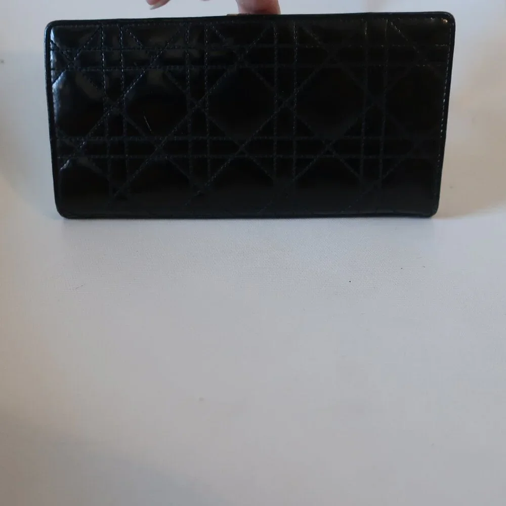 Womens Dior Black Canage Patent Leather O-Latch Quilted Vintage Long Wallet - Picture 3 of 16